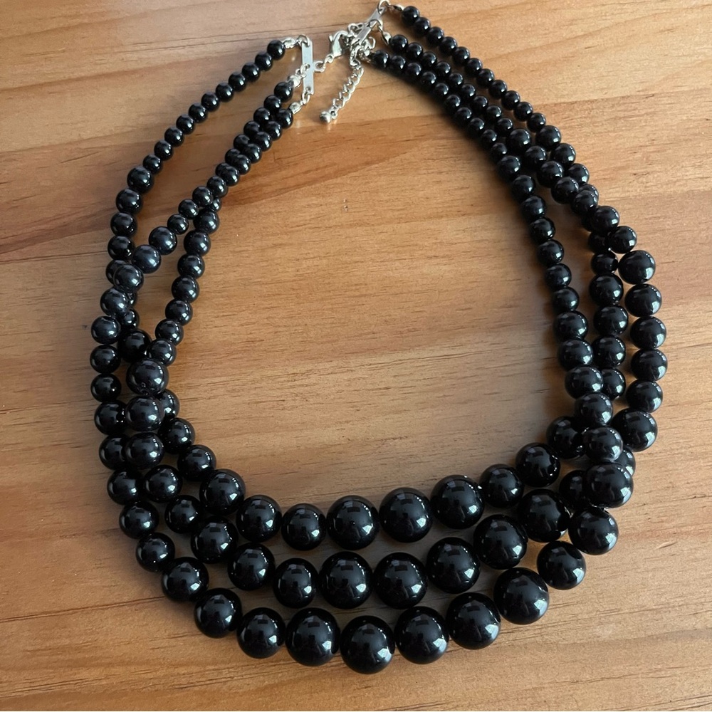 BOGO Vintage three strand black beaded necklace